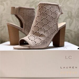 SOLD LC Lauren Conrad Tan Chunky Heel Peep-Toe Heels